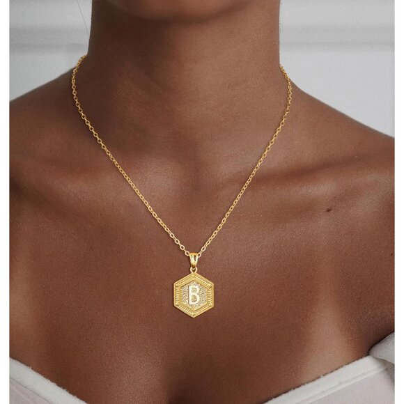 Gold Initial Letter Necklace - 16.5 Inches with 2-Inch Extension | Gift for Her - Picture 3 of 6